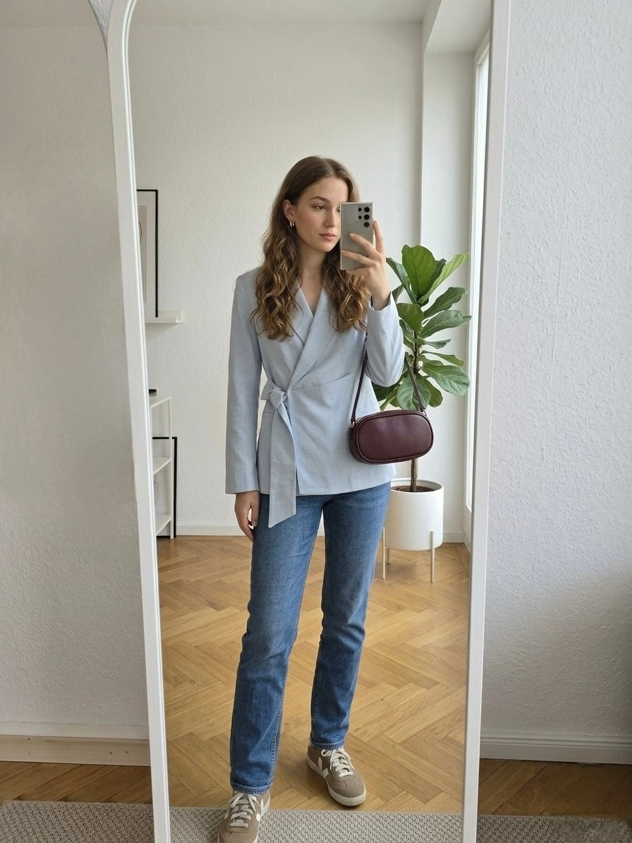 Blue Tie-Waist Blazer