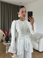 Luna White Embroidered Peplum Blouse