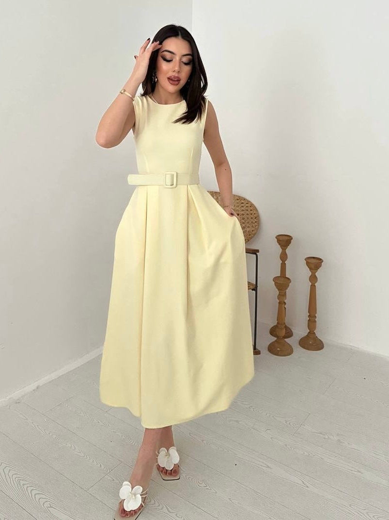 Yellow Belted Midi Dress