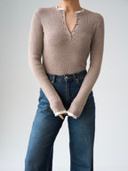 Ribbed Button Neck Top