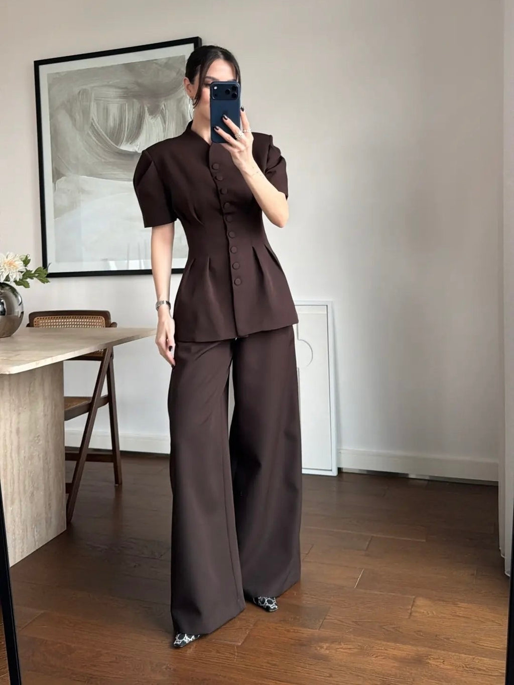 Brown Structured Two-Piece Set