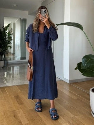 Navy Linen Midi Dress Set