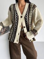 Cream Geometric Knit Cardigan