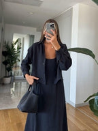 Black Linen Midi Dress Set