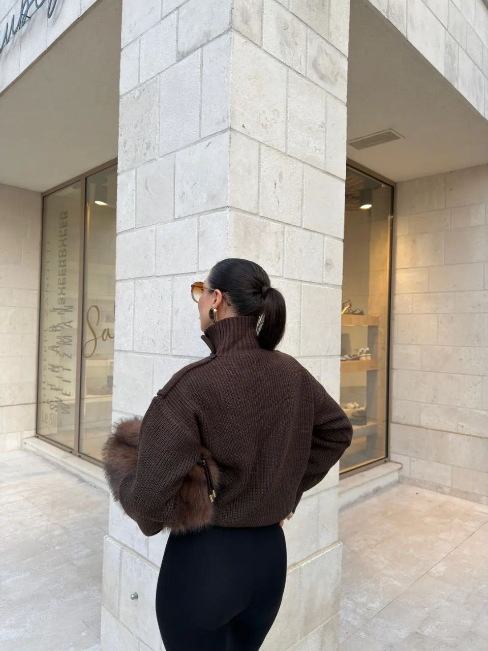 Buttoned High-Neck Knit Sweater