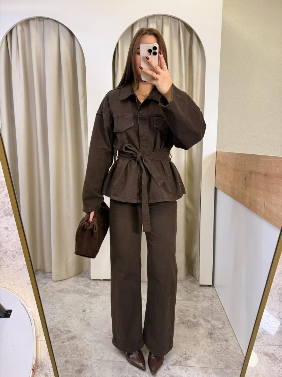 Brown Belted Chic Set