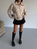 Open-Collar Knit Sweater