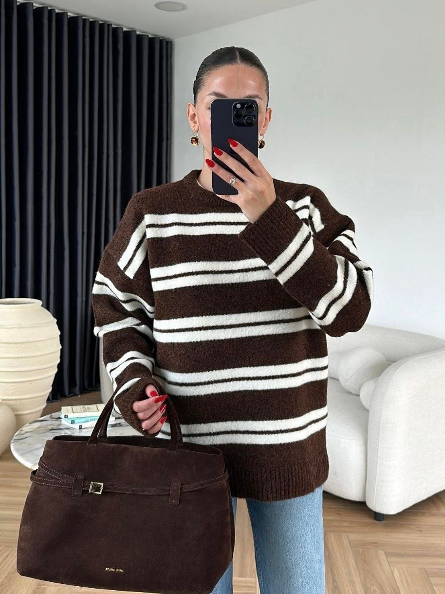 Brown Striped Wool Sweater