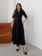 Elegant Black Belted Dress