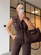 Chic Brown Denim Jumpsuit