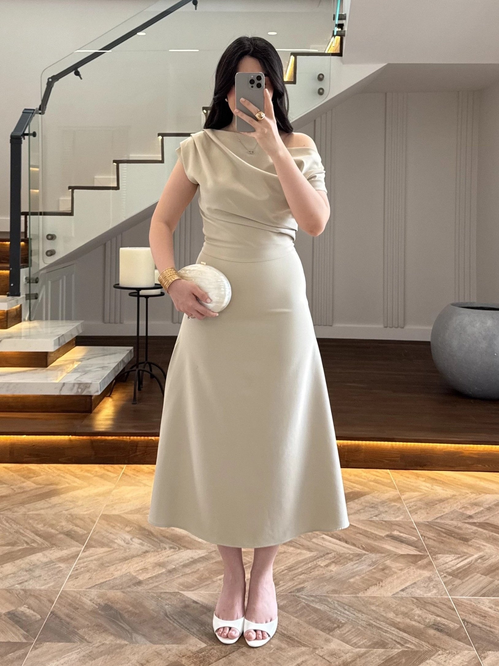 Asymmetric Draped Midi Dress