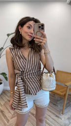 Mocha Stripe Wrap Shirt