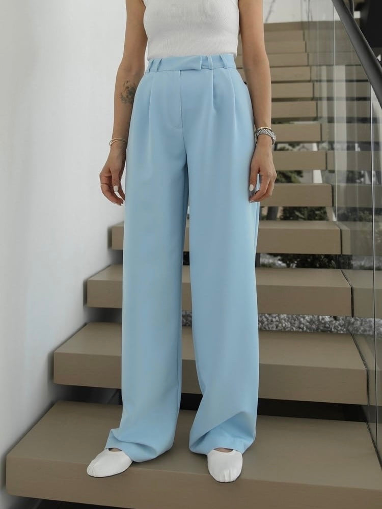 Sky Blue Wide-Leg Pants