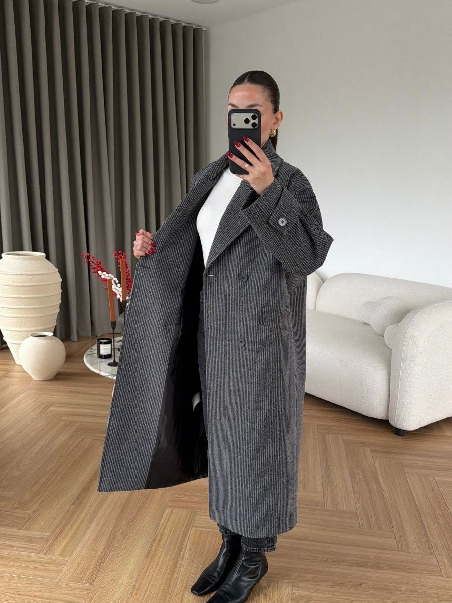 Belted Long Coat – Grey