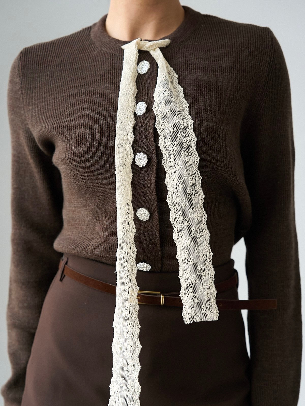Lace Tie Knit Blouse