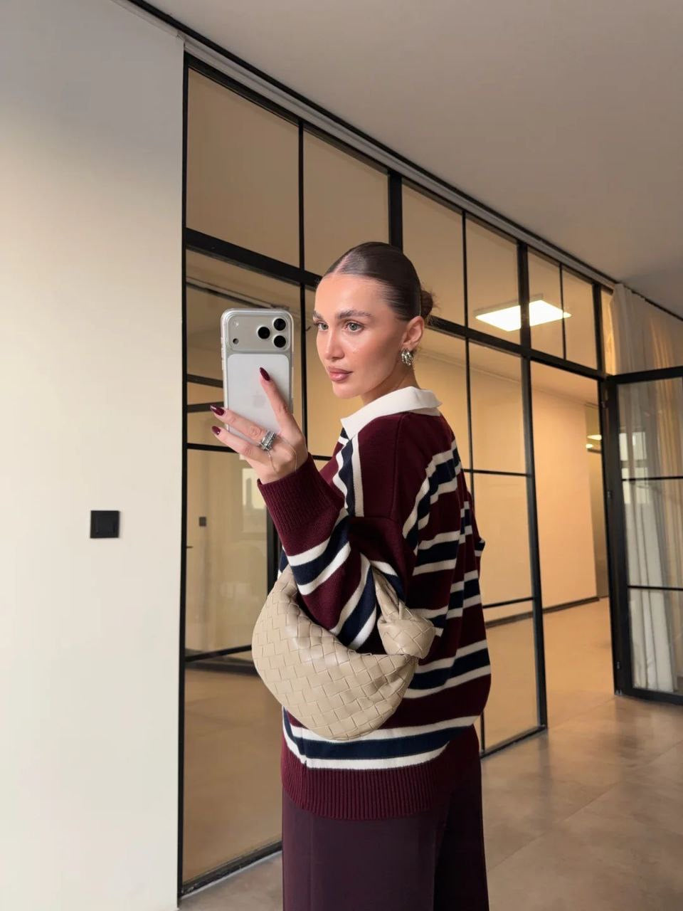 Burgundy & White Striped Sweater