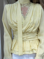 Yellow Wrap Lace Blouse
