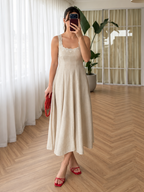 Lace Trim Linen Midi Dress