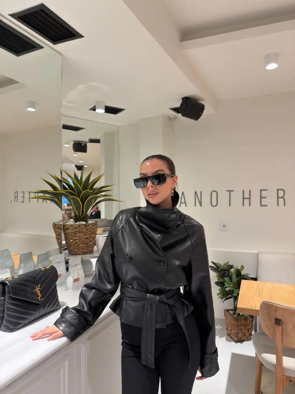 Black Leather Belted Trench