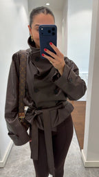 Brown Leather Jacket with Belt