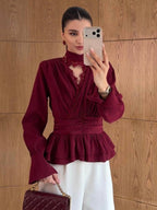 Burgundy Wrap Lace Blouse