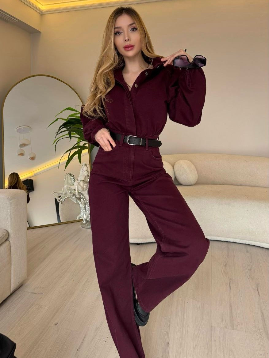 Straight-Leg Denim Jumpsuit