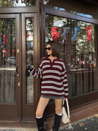 Burgundy Striped Wool Sweater