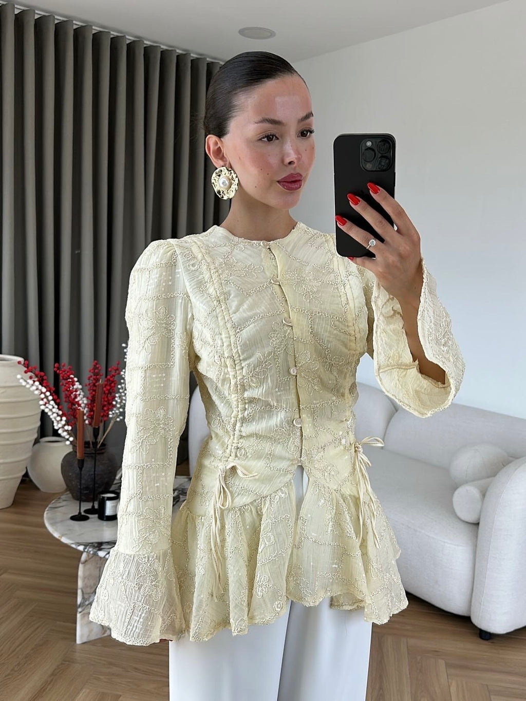Luna Embroidered Peplum Blouse