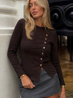 Brown Button-Detail Knit Top