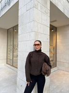 Buttoned High-Neck Knit Sweater