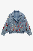 Embroidered Floral Denim Blazer