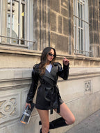 Belted Leather Look Coat