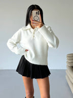 Open-Collar Knit Sweater