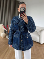 Denim Pattern Belted Jacket