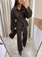 Brown Belted Chic Set