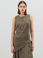 Olive Wrap Detail Midi Dress