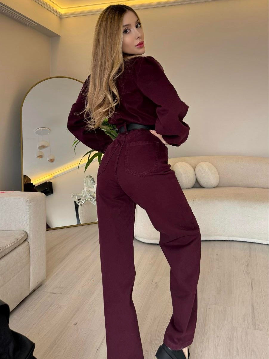 Straight-Leg Denim Jumpsuit