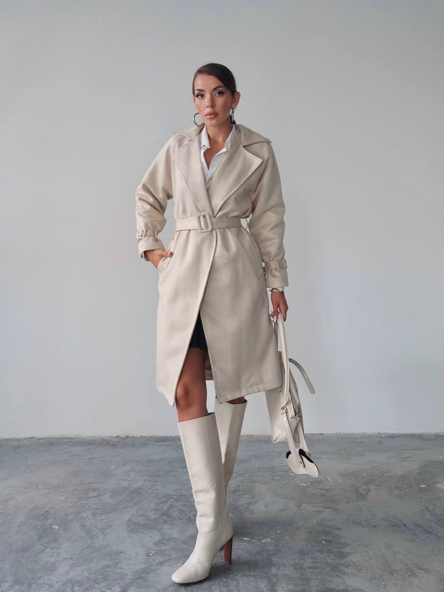 Beige Velvet Trench Coat