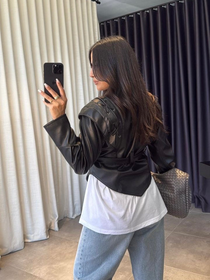 Black Belted Leather Jacket
