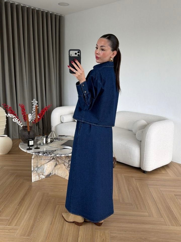 Dark Denim Maxi Shirt Dress