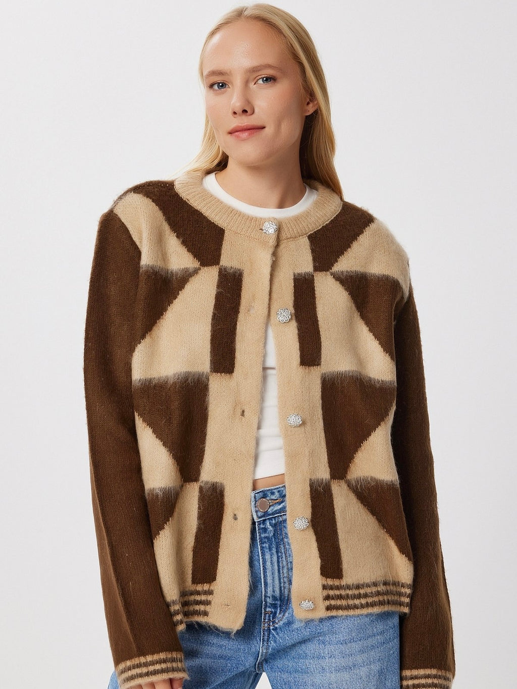 Beige & Brown Cardigan
