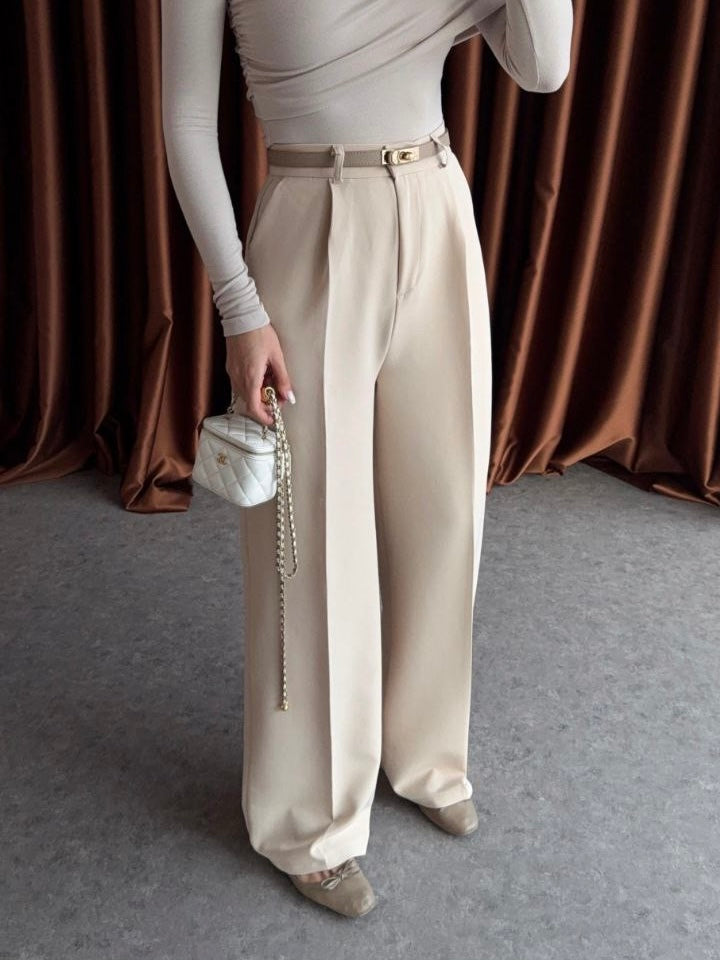 Beige Formal Fabric Pants