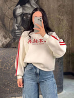 White Sweatshirt with Red Stripes