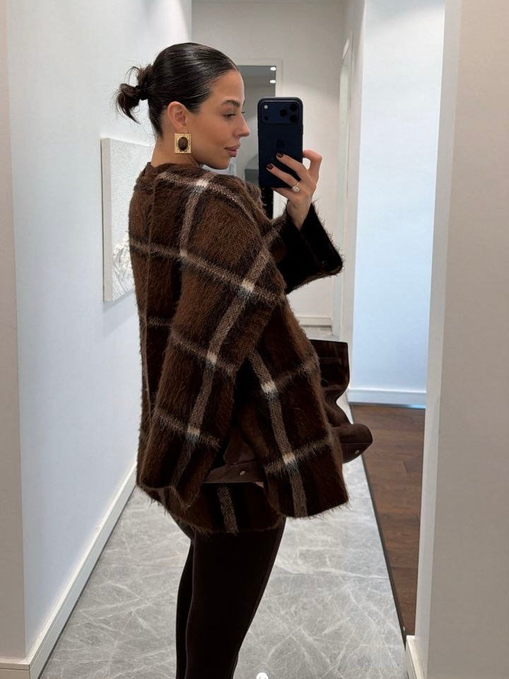 Brown Plaid Fuzzy Jacket