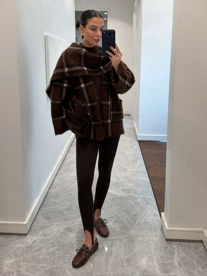 Brown Plaid Fuzzy Jacket