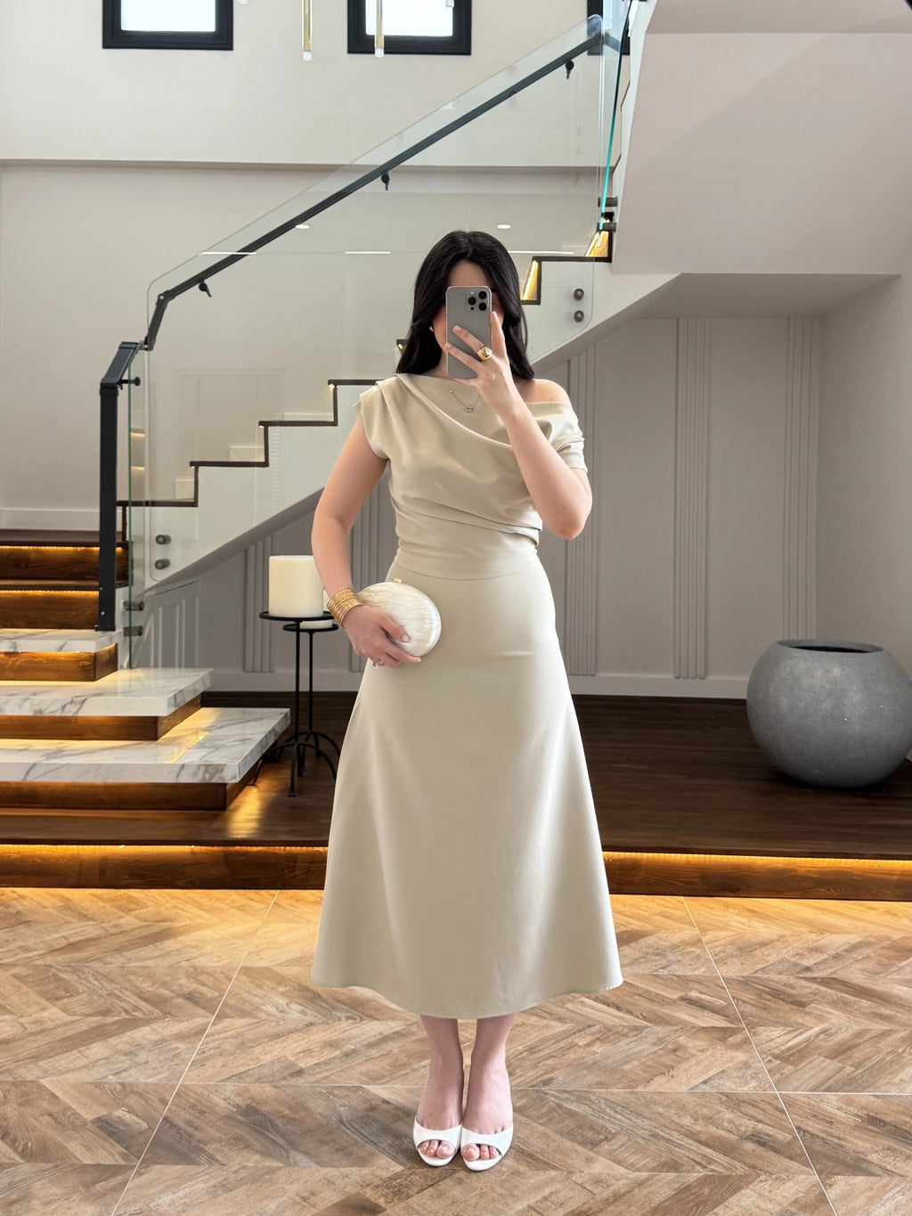 Asymmetric Draped Midi Dress
