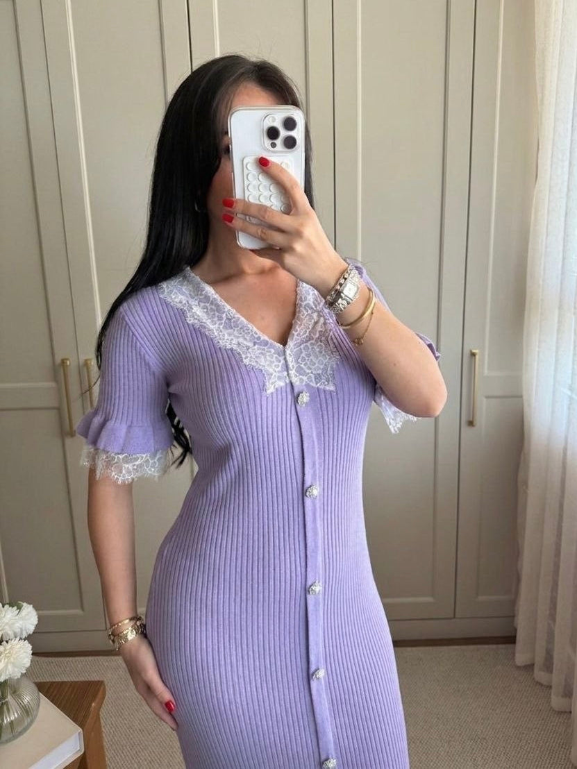 Lilac Lace Knit Maxi Dress