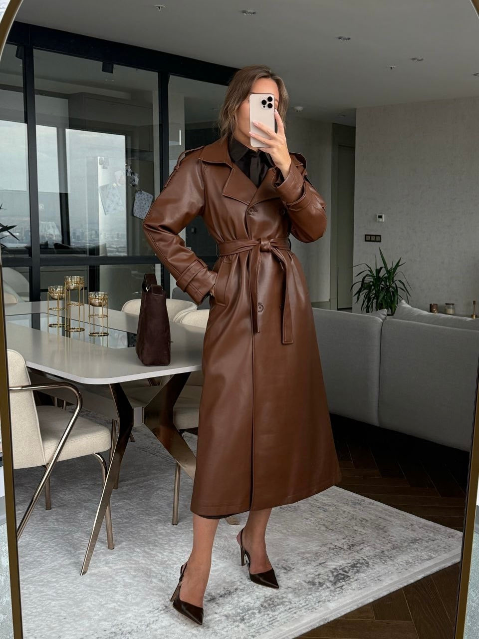 Brown Leather Trench Coat