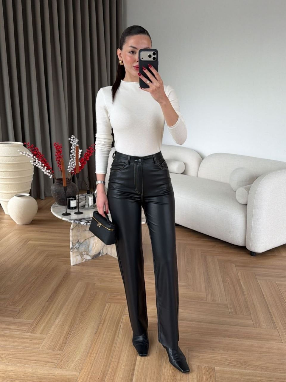 ZARA Leather Straight-Leg Pants