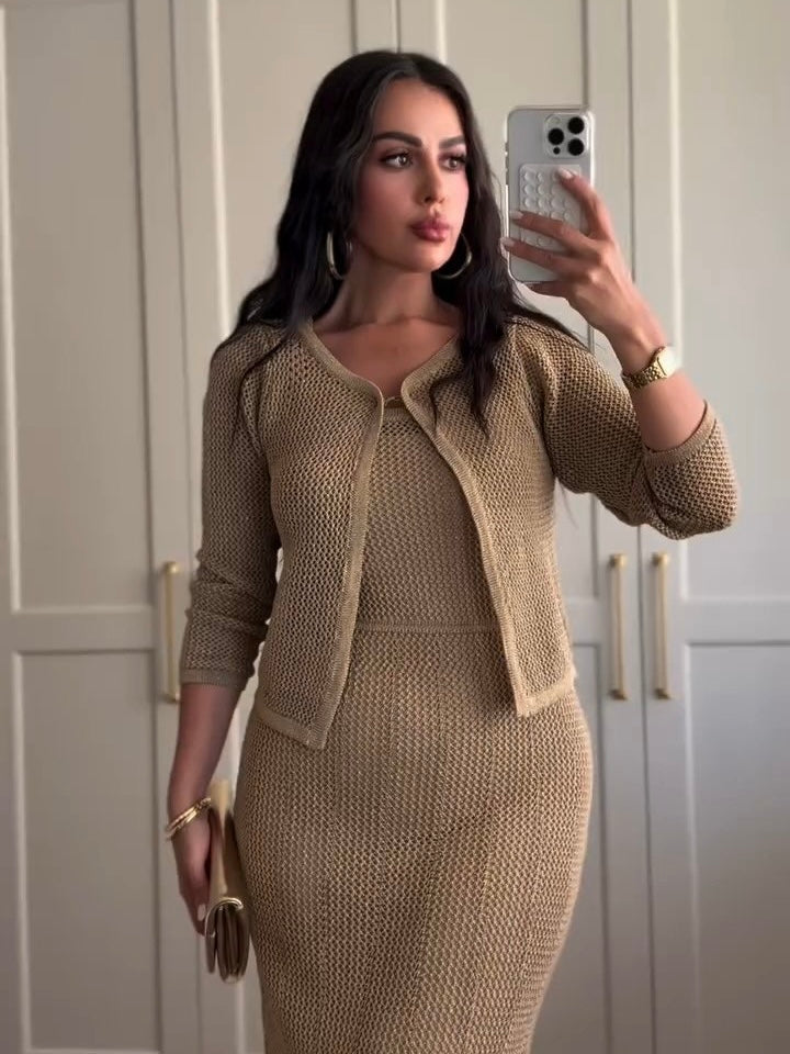 Sand Beige Knit Maxi Dress